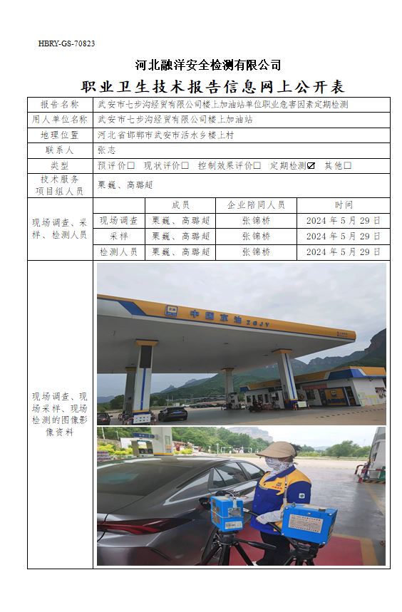 武安市七步沟经贸有限公司楼上加油站单位职业危害因素定期检测