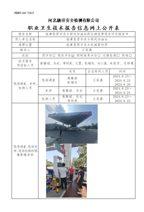 临漳县西羊羔乡顺风加油站职业病危害现状评价报告书